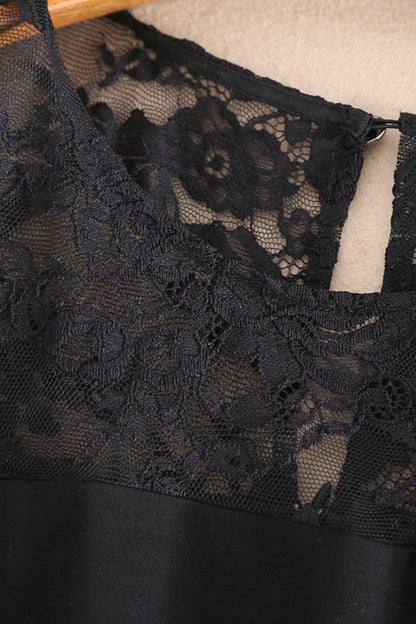 ELEGANT LACE ROUND NECK SHEER MESH COCKTAIL PARTY LONG DRESS