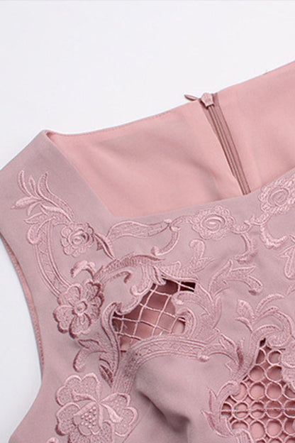 Square Neck Hollow Out Flow Lace Embroidery Mermaid Dress