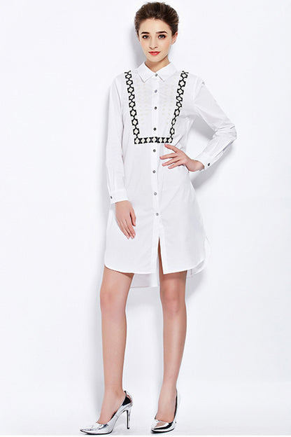 Lapel Neck Sequin Short Front Long Back Irregular Shirt Dress