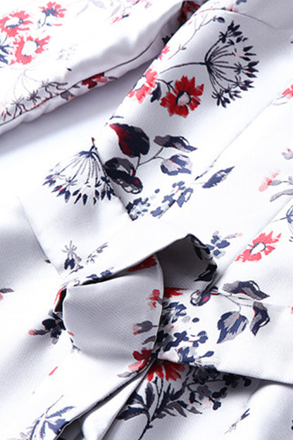 V Neck Floral Print Front Slit Lacing Waist Wrap Dress