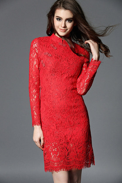 Camellia Shade Lace Elegant Cheongsam - NJOYDRESS - 1