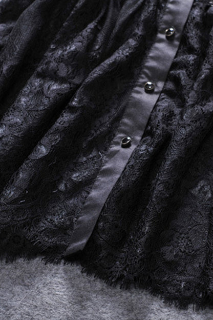 V Neck Sigle Breasted Sequin Hollow Out Lace Blouse