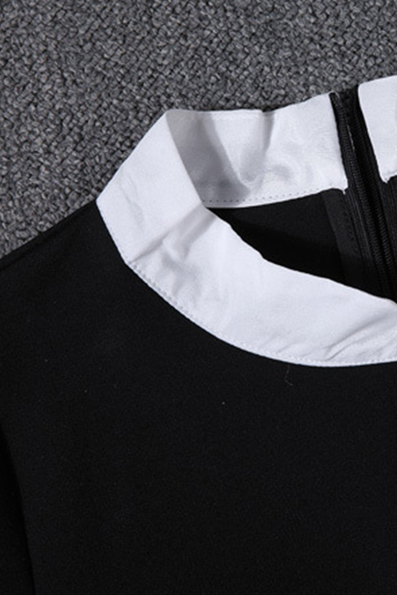 slim stand collar casual wear to work vertical stripe mini dress