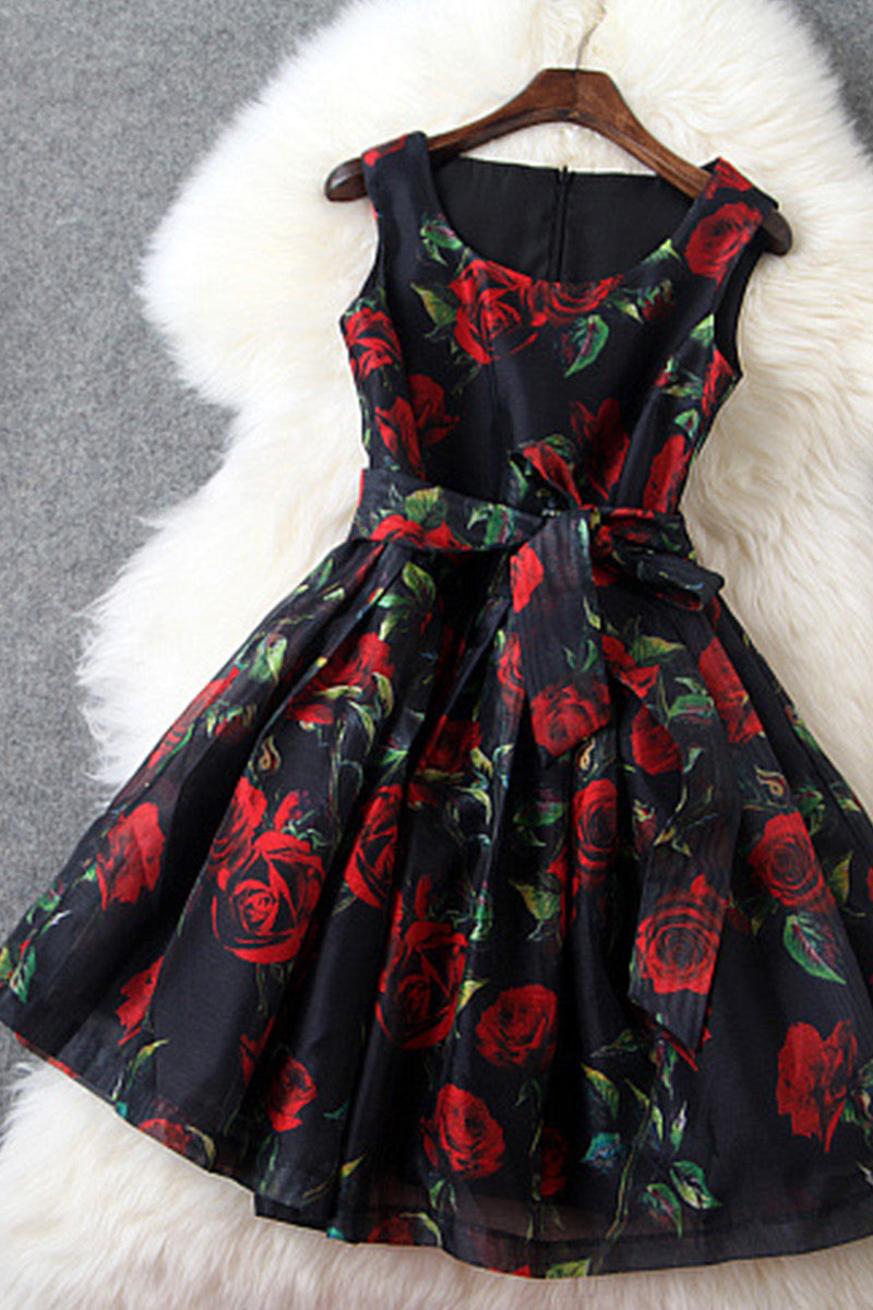 1 Women's Fashion Printing Flower Sleeveless Fit and Flare Dress - NJOYDRESS - 4