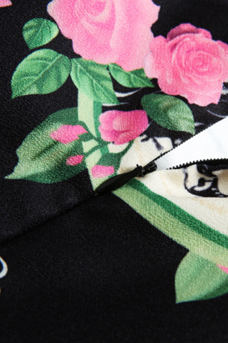 WOMEN'S CASUAL SLIM ROUND NECK 3/4 SLEEVE PRINT AND FLORAL SEXY SHORT DRESS