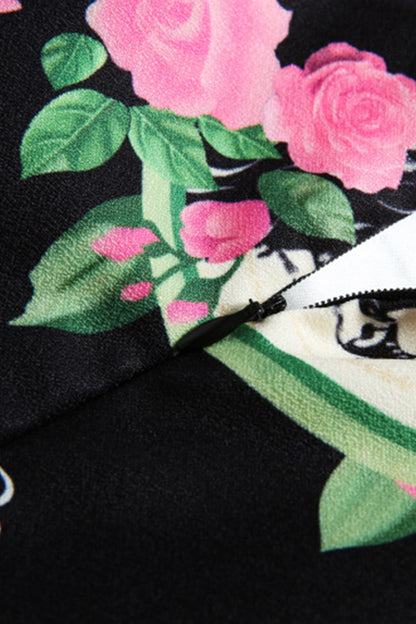 WOMEN'S CASUAL SLIM ROUND NECK 3/4 SLEEVE PRINT AND FLORAL SEXY SHORT DRESS