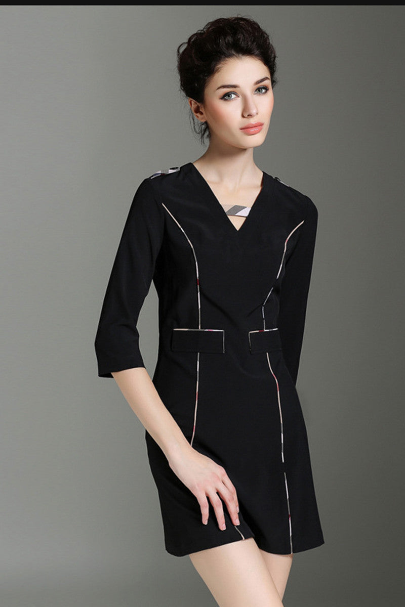 V-neck Piping Princess Line Short Dress