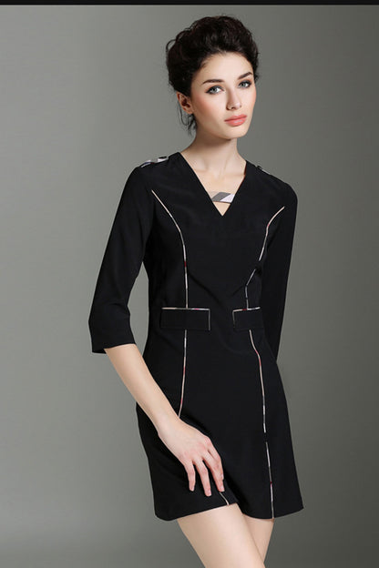 V-neck Piping Princess Line Short Dress