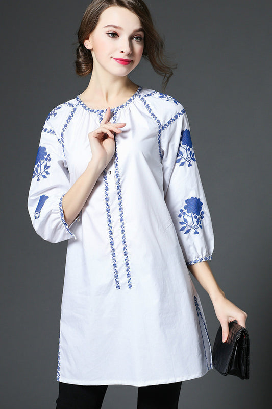 Casual China Emboriderer Pattern Loose Blouse