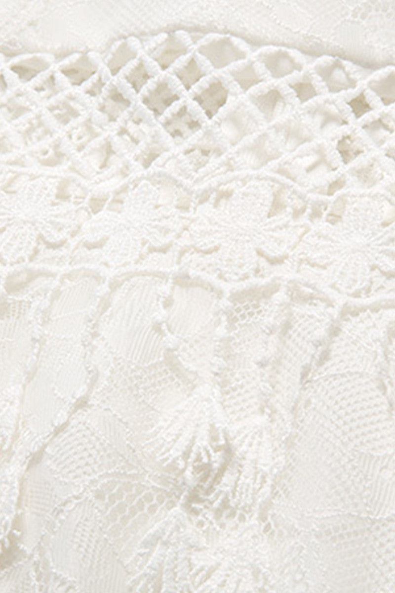 Full White See Through Crochet Lace Waist And Back Short Dress