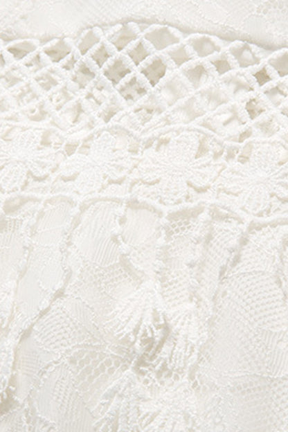 Full White See Through Crochet Lace Waist And Back Short Dress