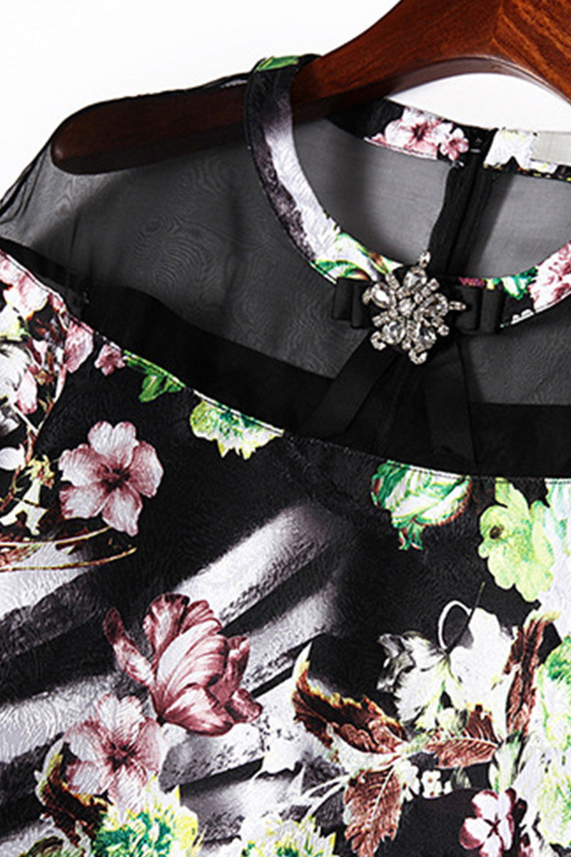 3/4 Sleeve Floral Joint Organza Tops