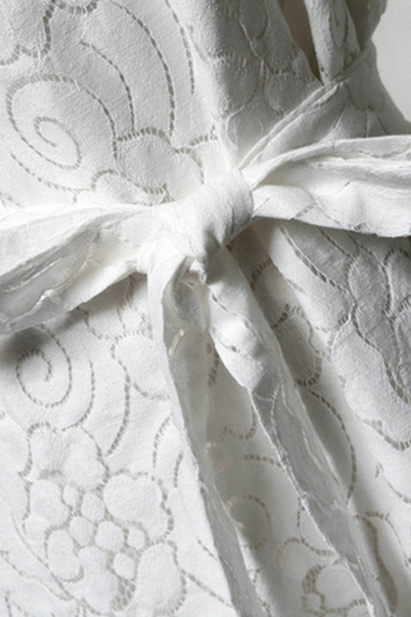 Puff Sleeve Full Lace Dress with Self Belt