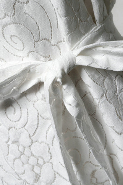 Puff Sleeve Full Lace Dress with Self Belt