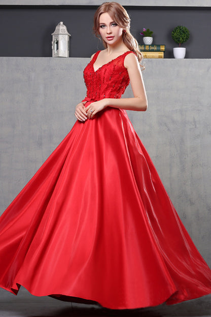 Deep Cleavage-V Shade Tied Back Prom Party Dress