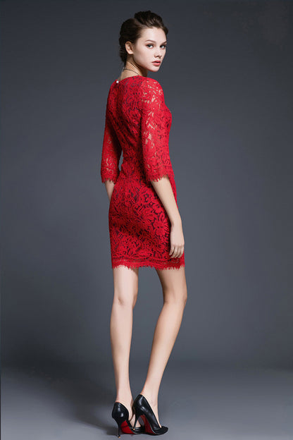 3/4 Sleeve Full Lace Slim Dress - NJOYDRESS - 3