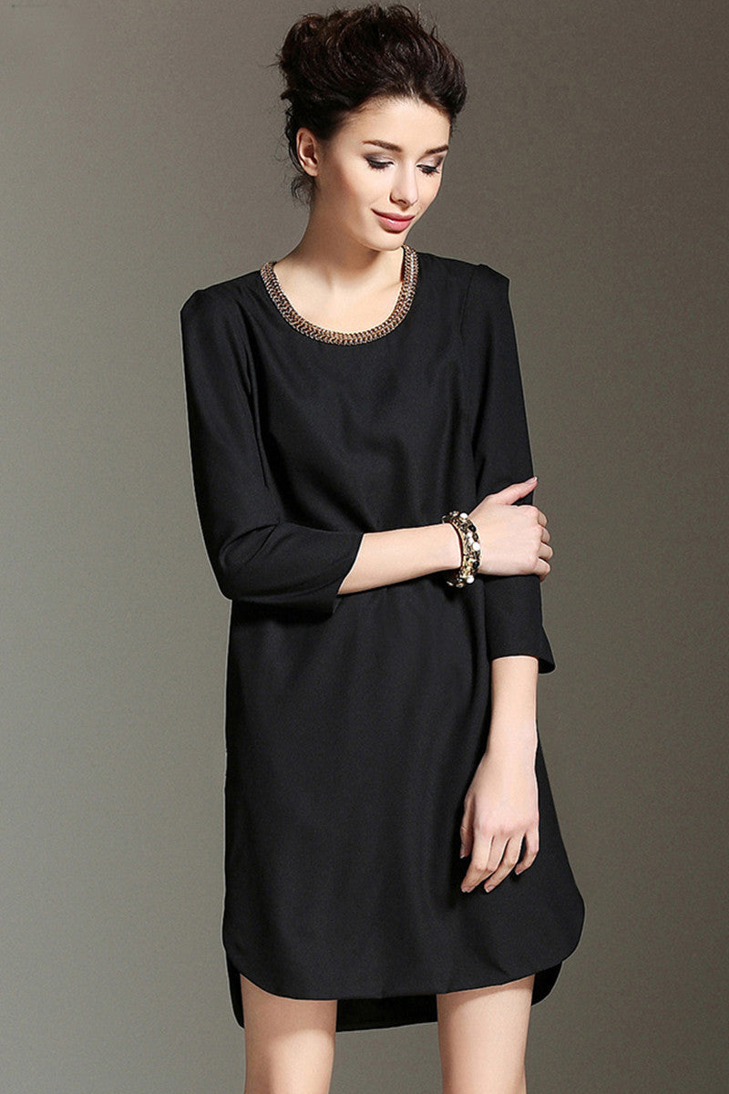 WOMNE'S ELEGANT ROUND NECK 3/4 SLEEVE WEAR TO WORK COCKTAIL PARTY DRESS