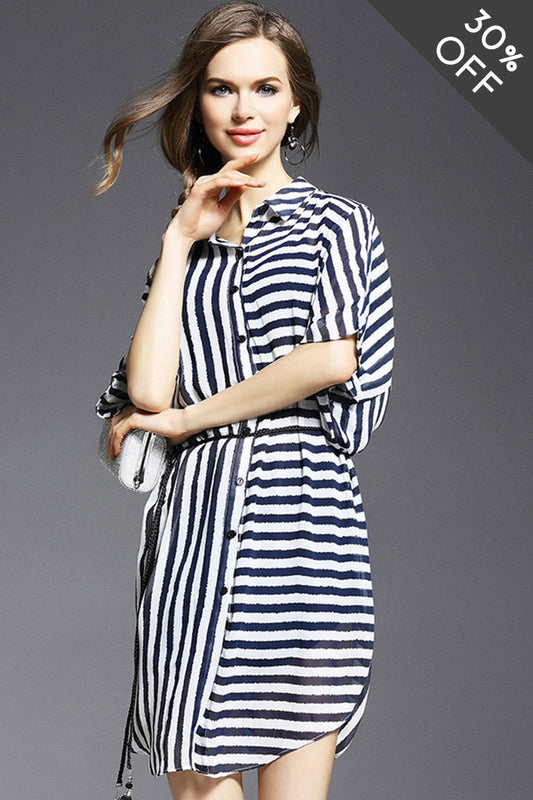 [30% OFF TILL 7 APR] Casual Stripe Irregularity Loose Mini Dress