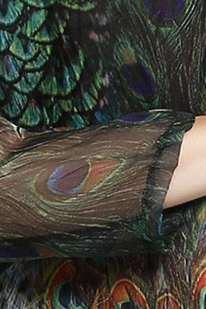 Peacock Feather Painting Irregular Plus-Size Dress