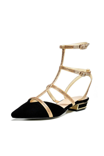Strappy Pointed Toe Buckle Strap Flats