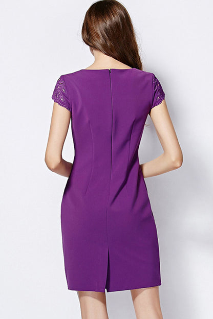 Round Collar Hollow-Out Floral Emobroidery Slim Dress