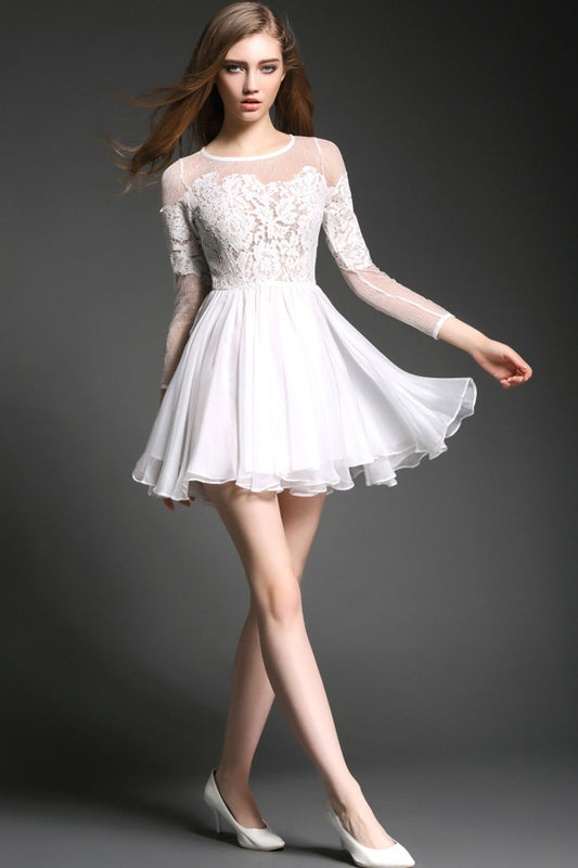 3/4 Sleeve Lace Illusion Lace Fit-and-Flare Dress