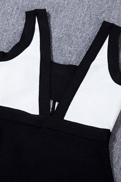 Low Cut Color Block Side Slit Bodycon Club Dress
