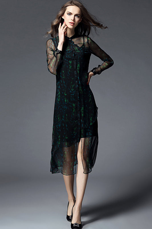 Elegant Chiffon Sleeve Sheer Cocktail Party Dress