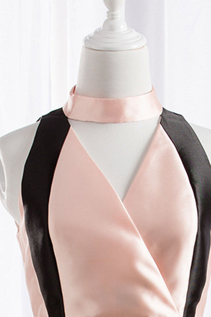 Fruitpink With Black Wave Color Block Fit-and-Flare Dress