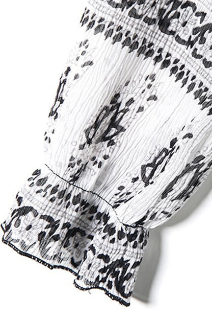 Flare Neck Pattern Print Hollow Out Back Lacing Waist Mini Dress