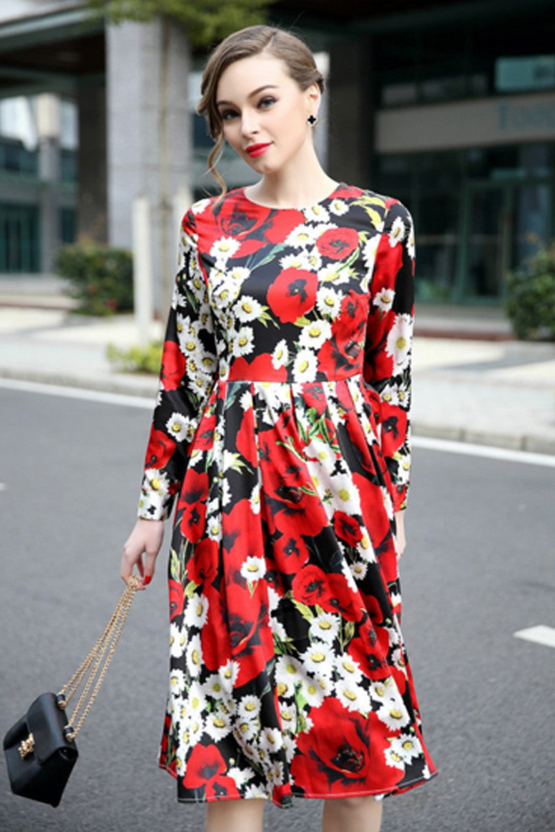 Daisy Printting Elegant 3/4 Sleeve Dress - NJOYDRESS - 2
