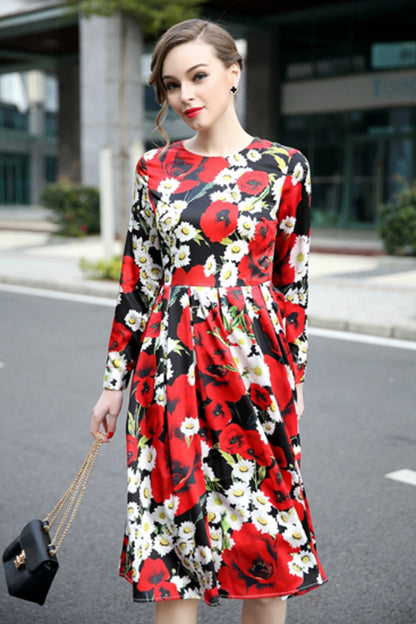 Daisy Printting Elegant 3/4 Sleeve Dress - NJOYDRESS - 2