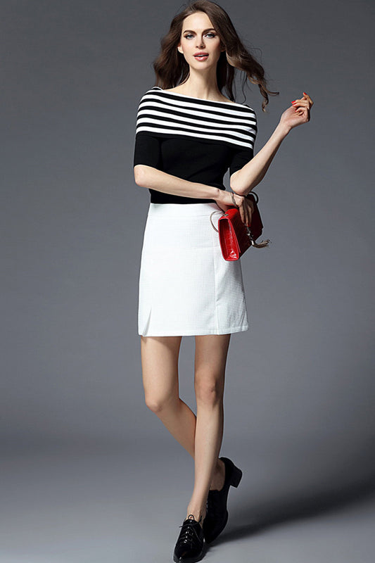 Off Shoulder Knit Top With Waffle Mini Skirt