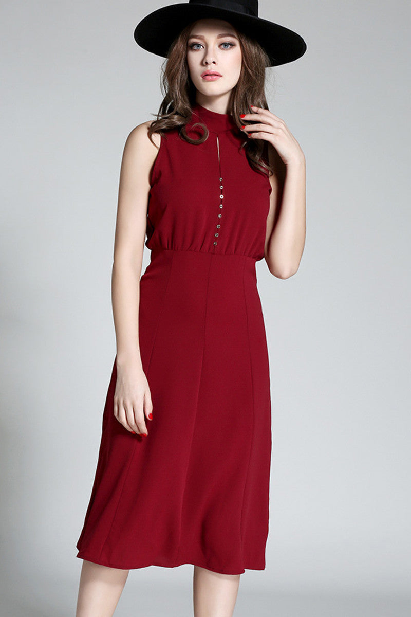 [30% OFF TILL 8 APR] Grace Stand Collar Formal Slim OL Midi Dress