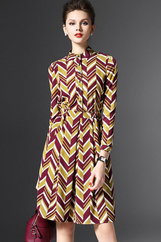 Wide Wave Pattern Shirts Dress - NJOYDRESS - 1