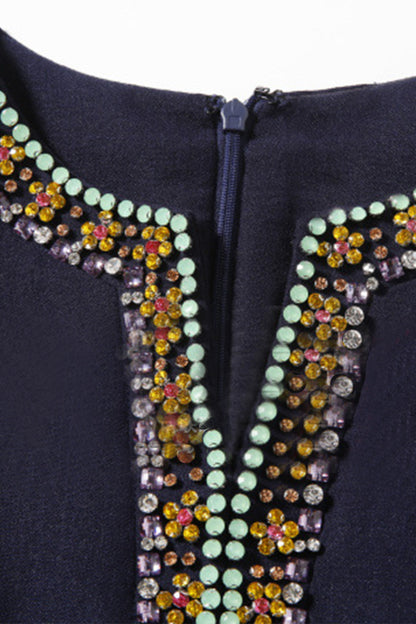 Slit Neck Beaded Applique Slim Dress
