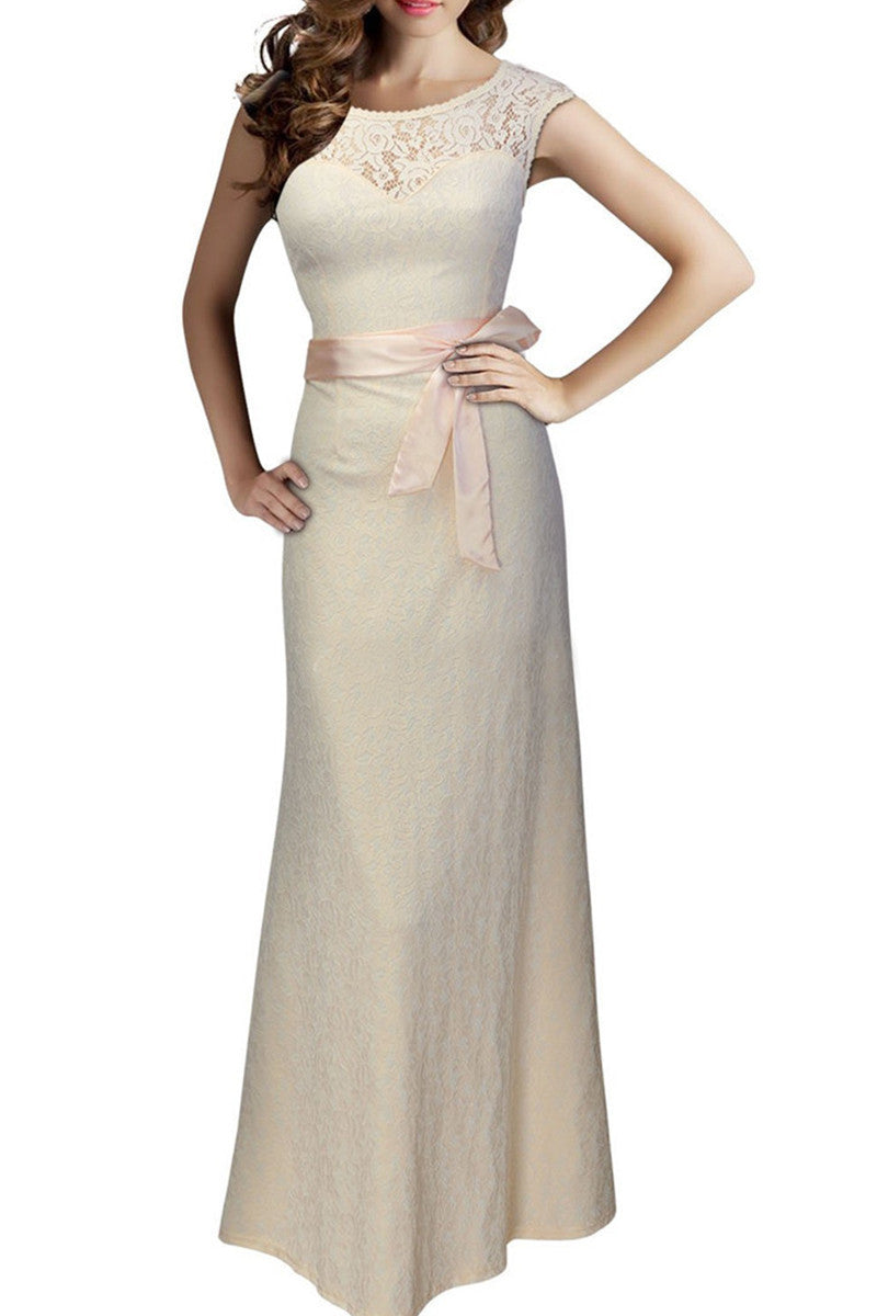 Short Sleeve Lace Backless Evening Party Dress