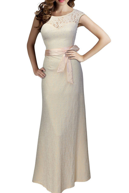 Short Sleeve Lace Backless Evening Party Dress