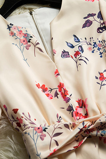 Women's Elegant Printing Long Sleeve Flower Dress Embroidery - NJOYDRESS - 4
