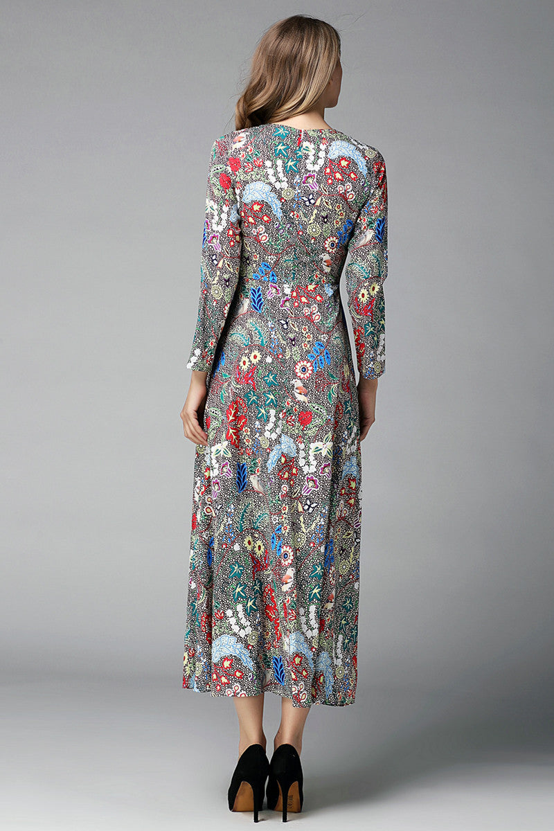 Round Neck Ankle Length Multi Printting  Long Dress - NJOYDRESS - 3