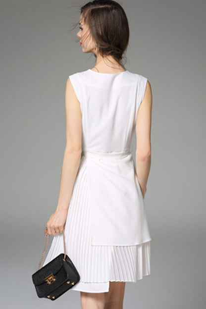 [30% OFF TILL 8 APR] Elegant V Neck Layer Irregularity Mini Dress With Belt