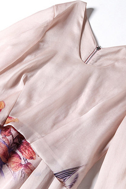 WOMEN'S ELEGANT ROUND NECK HALF SLEEVE PRINTING SHORT DRESS