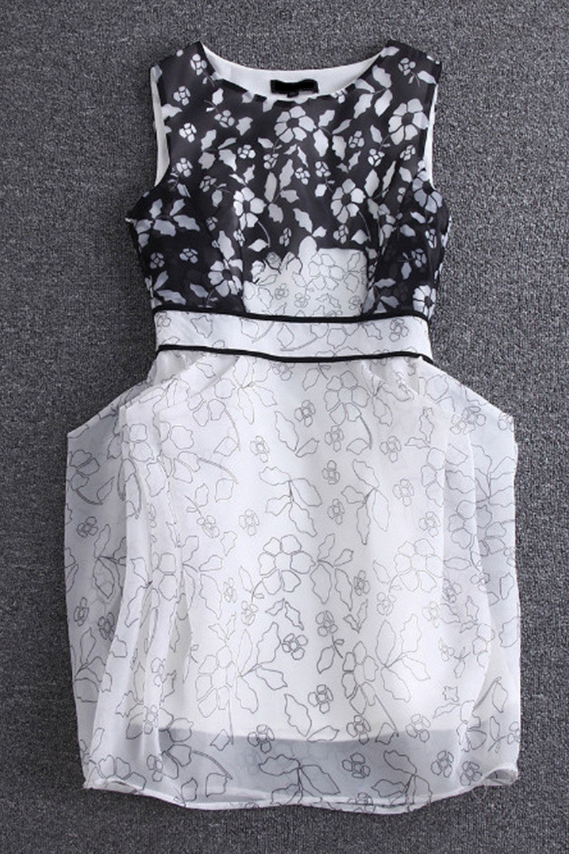 Organza Printed  Floral  Pumpkin Cocktail Dress