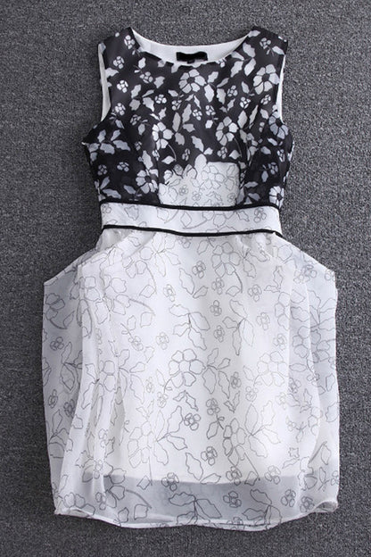 Organza Printed  Floral  Pumpkin Cocktail Dress
