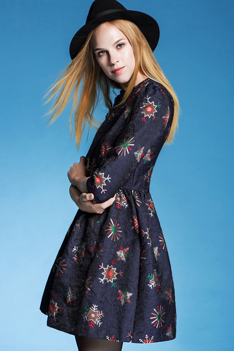 WOMEN'S ROUND NECK FLOWER PRINTING 3/4 SLEEVE A-LINE VOCATION DRESS