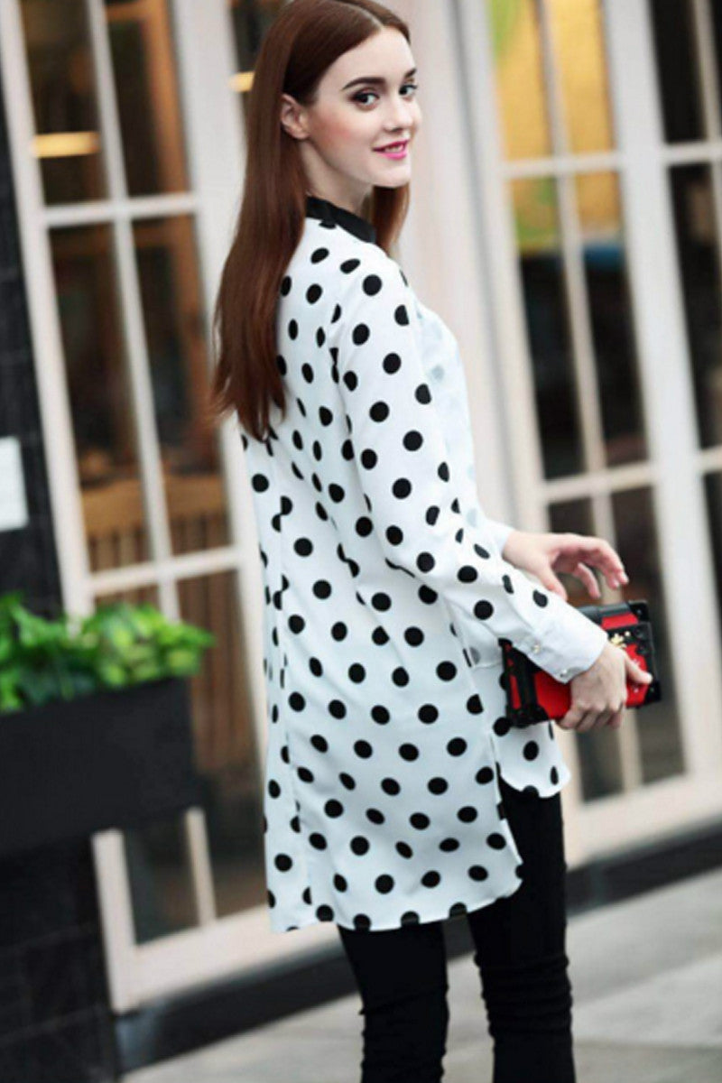Big Dot Two Layer Button Down High-low Shirts With Side Slit - NJOYDRESS - 3