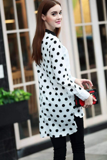 Big Dot Two Layer Button Down High-low Shirts With Side Slit - NJOYDRESS - 3