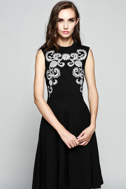 WOMEN'S ELEGANT WEAR TO WORK MIDI EMBROIDERY PARTY DRESS