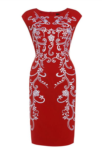 Round Collar Full Embroidery Pattern Slim Elegant Dress