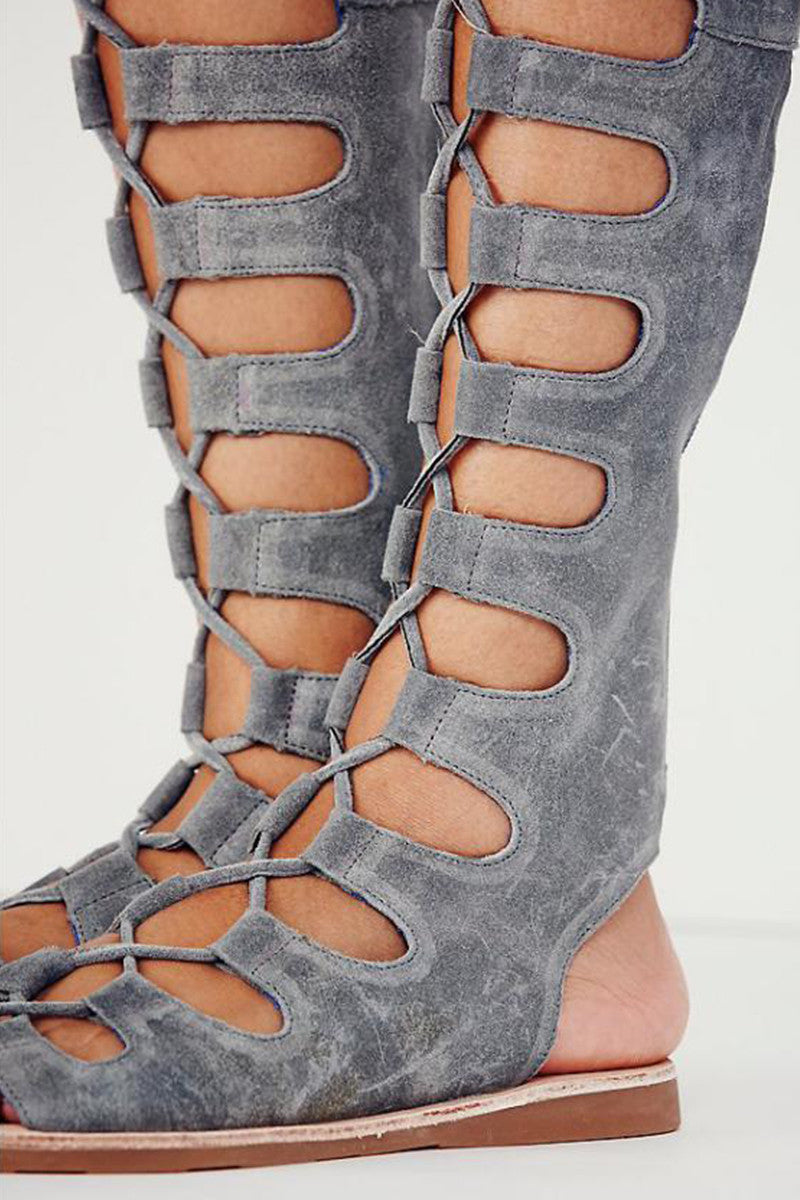 Peep Toe Gladiator Lace-up Shandal Boots